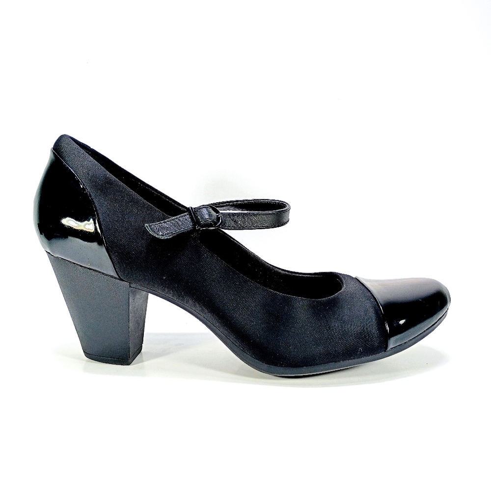 Clarks Garnit Tianna Womens 12 Wide Fit Black Adjustable Strap Block Heels